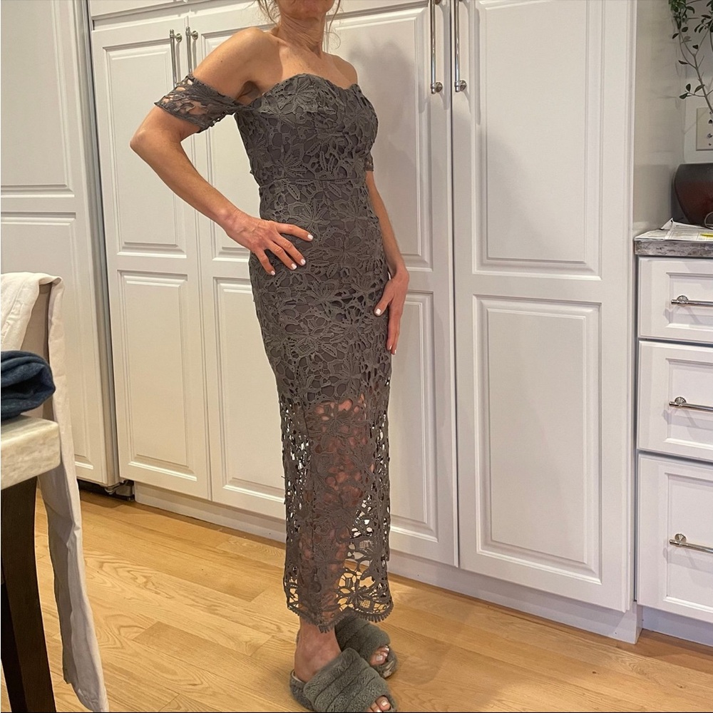 Elegant Lace Off-Shoulder Dress - Gray